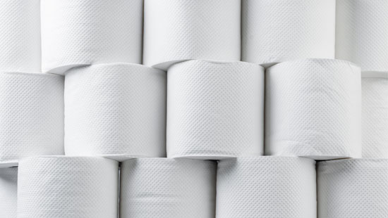 Stacked toilet paper rolls.