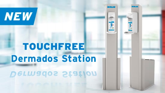 Dermados Station Touchfree for safe application of hand disinfectants in highly frequented areas