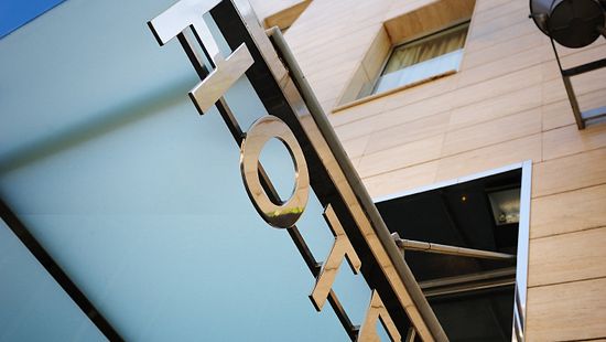 Hotel sign, upward angle