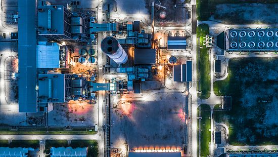 Power Plant, overhead shot at night